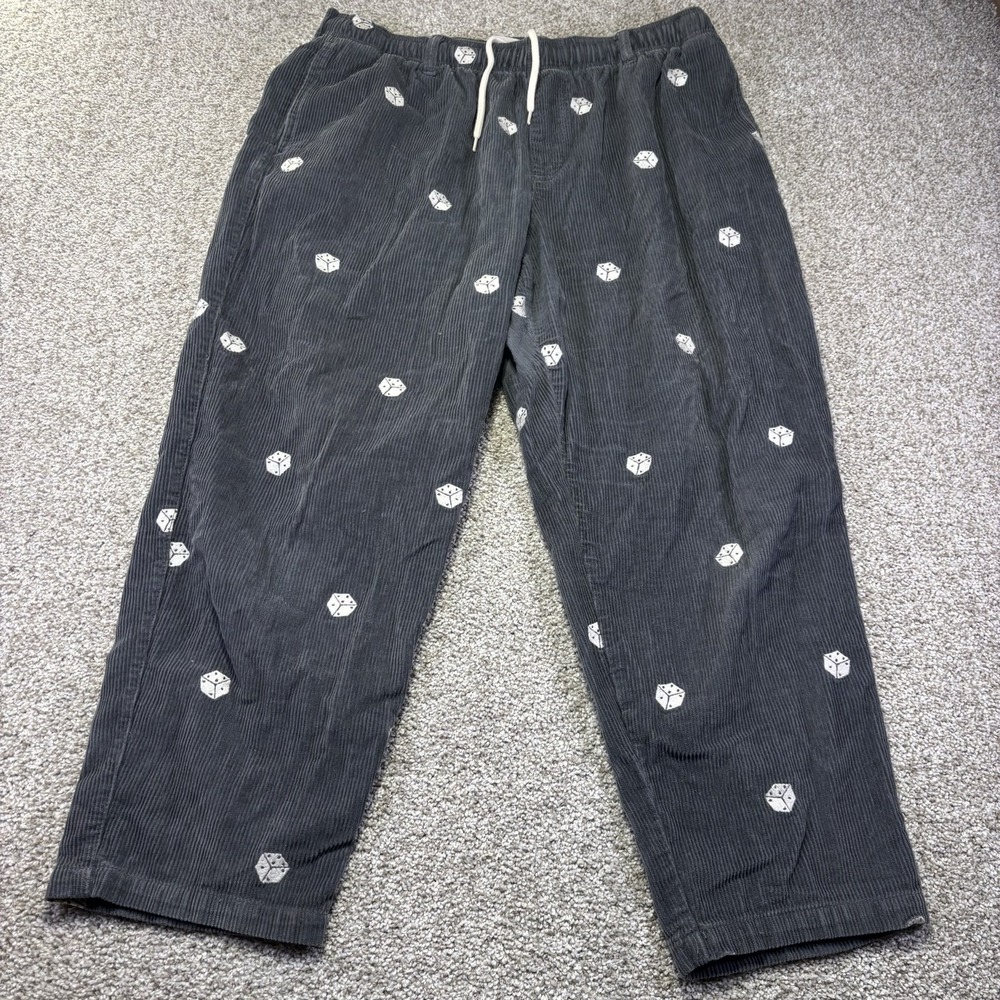 Urban Outfitters Sweatpants Mens XL Gray Corduroy Dice Embroidered Relaxed